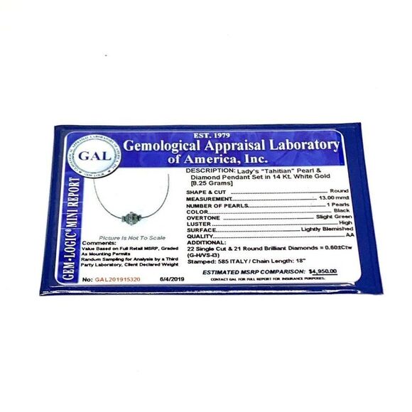 Diamond Tahitian Pearl Necklace 0.60 CT 14k Gold 13 mm Certified $4,950 915320 - Picture 8 of 8